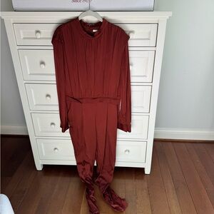 Veronica Beard Long-Sleeve Jumpsuit in Rust